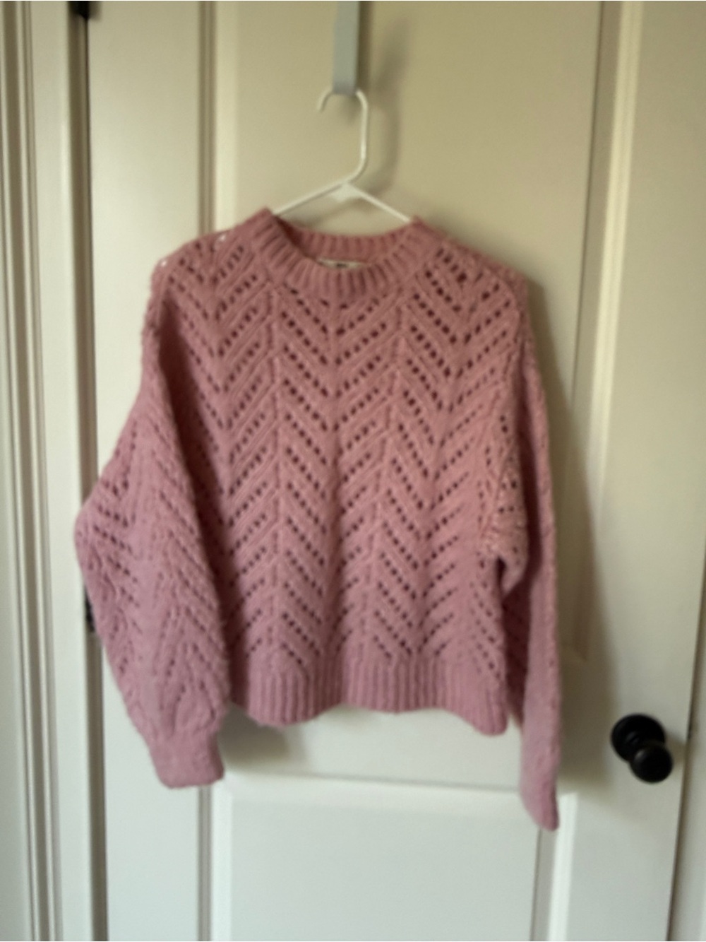 Mango Blush Pink Openwork Crewneck Sweater